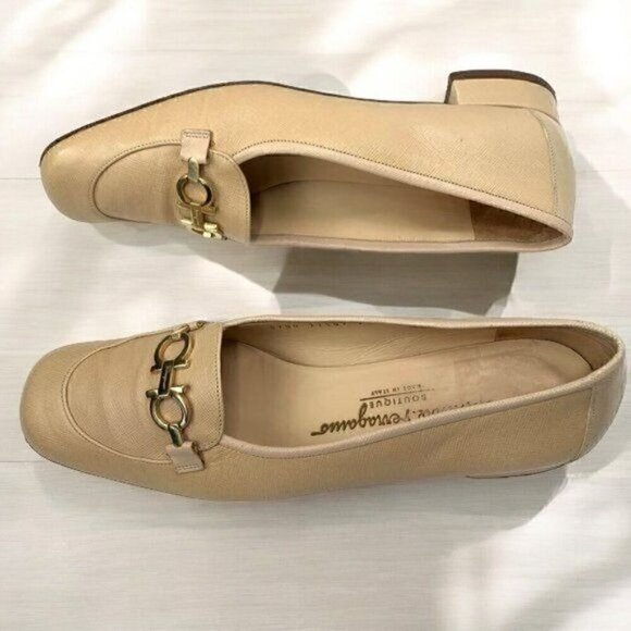 Ferragamo Loafer with Gancini Ornament, Beige Leather, C7DO 22507 V29, Sz 9.5 4A - Picture 6 of 11